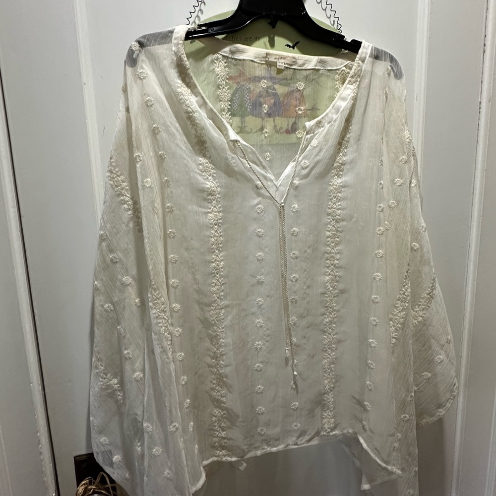 Mystree Cream Sheer Top with Floral Accents